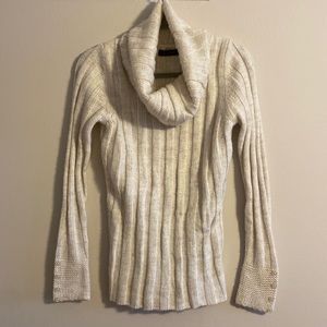 The Limited Ivory Ribbed Cowl Neck Sweater
